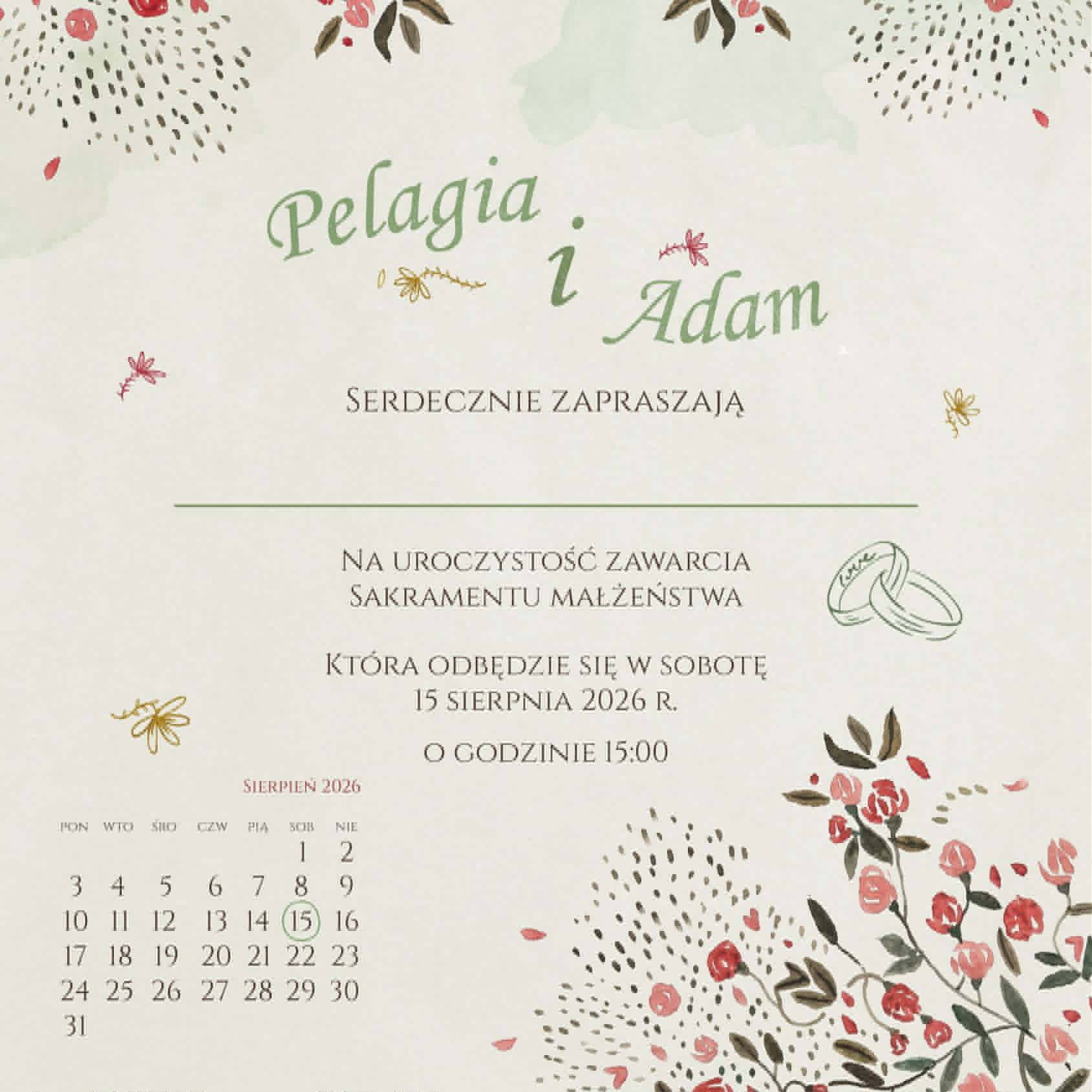 Zaproszenie ślubne Pelagia i Adam